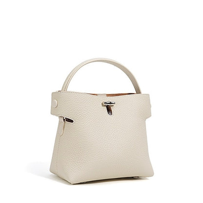 Women's Genuine Cowhide Elegant Bucket Bag Bamboo Handle Tote