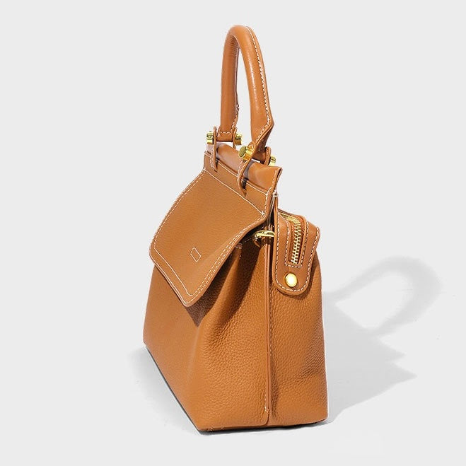 Women's Exquisite Genuine Leather Flip-Top Commuter Handbag