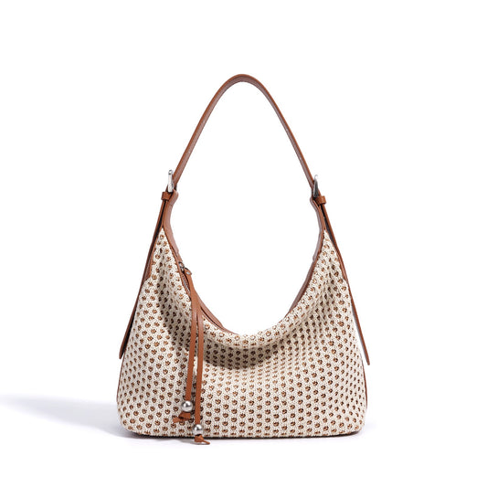 Bolso de hombro grande versátil de dumpling tejido de paja retro trenzada