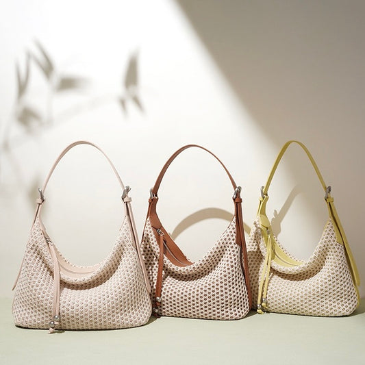 Bolso de hombro grande versátil de dumpling tejido de paja retro trenzada