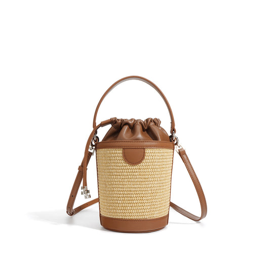 Luxury Women's Lambskin Woven Crossbody Handheld Barrel Bag for Beach Vacation