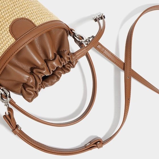 Luxury Women's Lambskin Woven Crossbody Handheld Barrel Bag for Beach Vacation