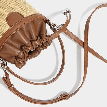 Luxury Women's Lambskin Woven Crossbody Handheld Barrel Bag for Beach Vacation