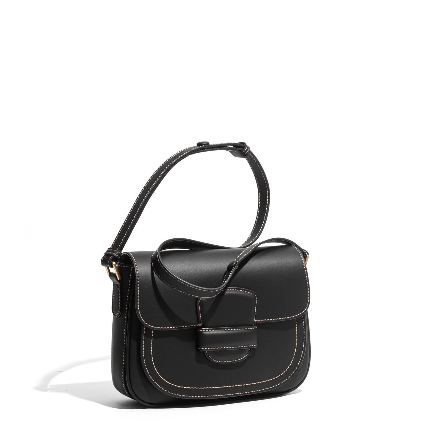 Women's Contour Stitch Genuine Leather Saddle Bag