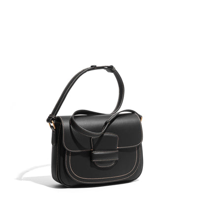 Women's Contour Stitch Genuine Leather Saddle Bag