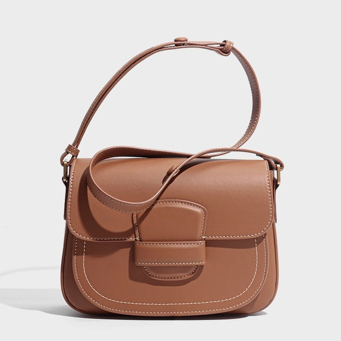 Women's Contour Stitch Genuine Leather Saddle Bag
