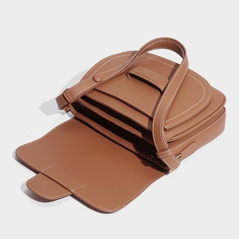 Women's Contour Stitch Genuine Leather Saddle Bag