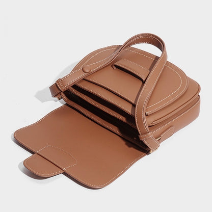 Women's Contour Stitch Genuine Leather Saddle Bag