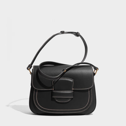 Women's Contour Stitch Genuine Leather Saddle Bag