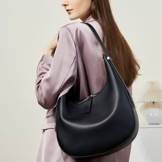 Minimalist Design Genuine Leather Crescent Underarm Shoulder Handbag