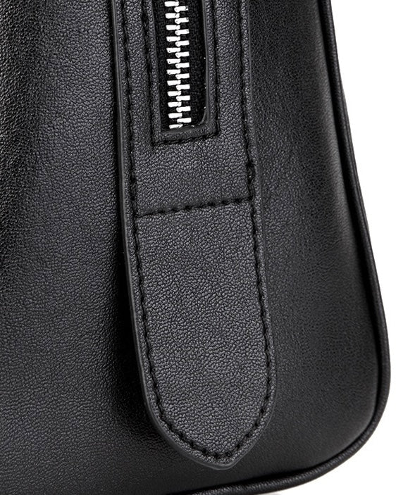 Elegant Minimalist Genuine Leather Bag - Vintage Boston Shoulder Tote with Charm