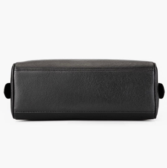 Elegant Minimalist Genuine Leather Bag - Vintage Boston Shoulder Tote with Charm