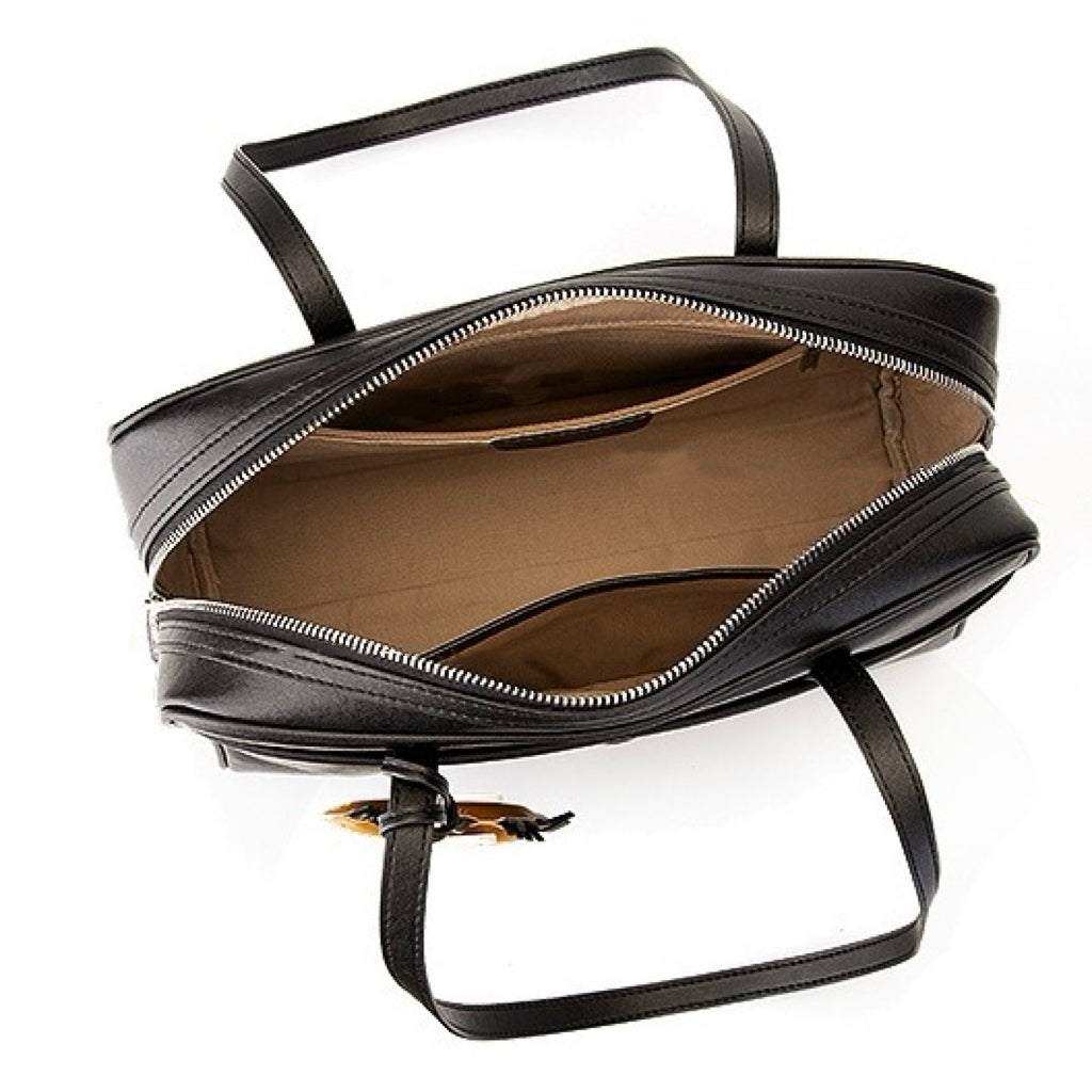 Elegant Minimalist Genuine Leather Bag - Vintage Boston Shoulder Tote with Charm