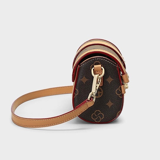 Monogram Print Faux Leather Buckle-Accent Barrel Crossbody Bag