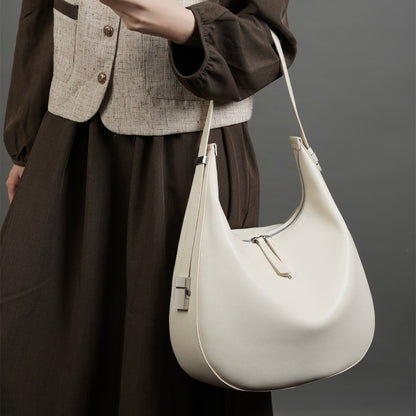 Minimalist Design Genuine Leather Crescent Underarm Shoulder Handbag