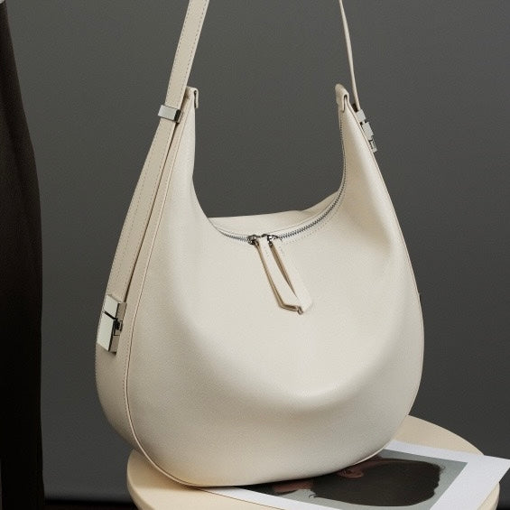 Minimalist Design Genuine Leather Crescent Underarm Shoulder Handbag