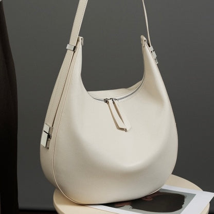 Minimalist Design Genuine Leather Crescent Underarm Shoulder Handbag