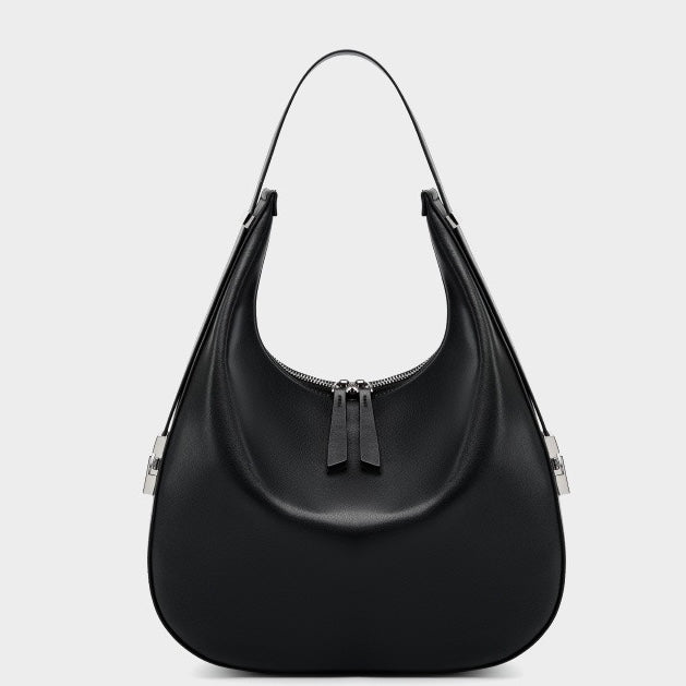 Minimalist Design Genuine Leather Crescent Underarm Shoulder Handbag
