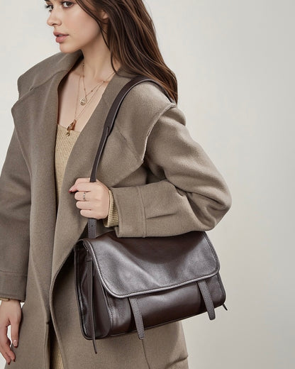 Vintage Flap Messenger Genuine Leather Bag - Large Capacity Versatile 2-Way Carry Satchel