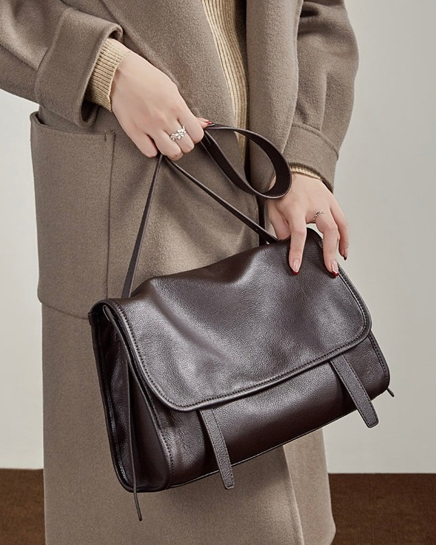 Vintage Flap Messenger Genuine Leather Bag - Large Capacity Versatile 2-Way Carry Satchel