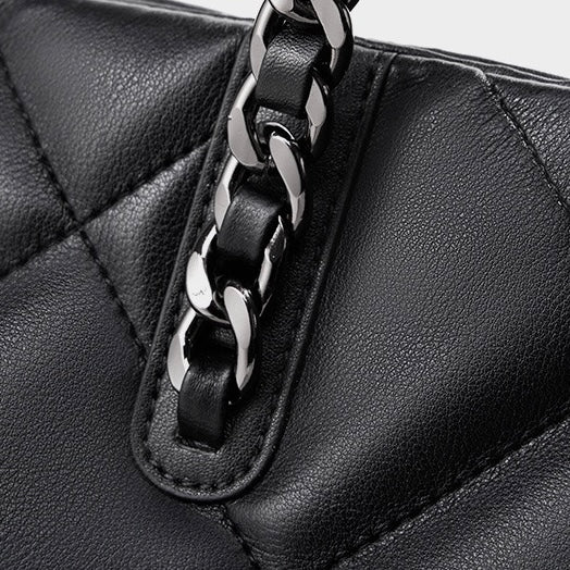 Classic Quilted Genuine Leather Bag - Luxury Chain Strap Tote with Mini Pouch