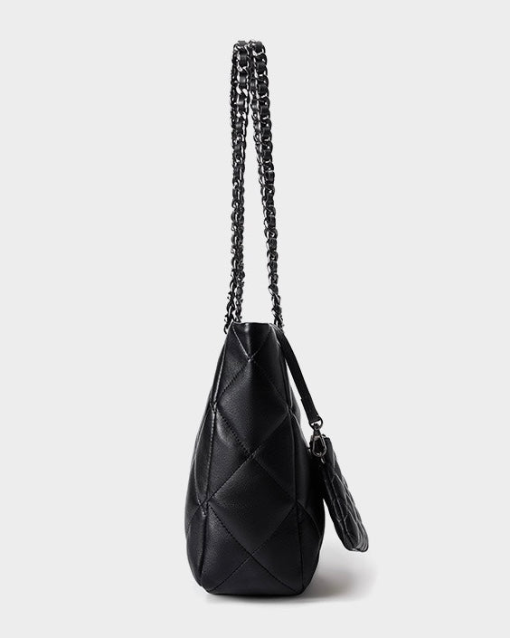 Classic Quilted Genuine Leather Bag - Luxury Chain Strap Tote with Mini Pouch