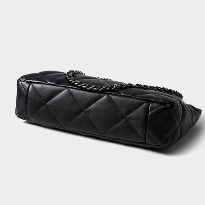 Classic Quilted Genuine Leather Bag - Luxury Chain Strap Tote with Mini Pouch