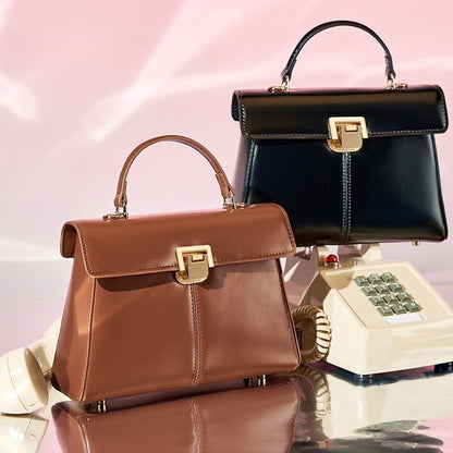 Damenhandtasche aus echtem Leder mit Hufeisenschnalle 