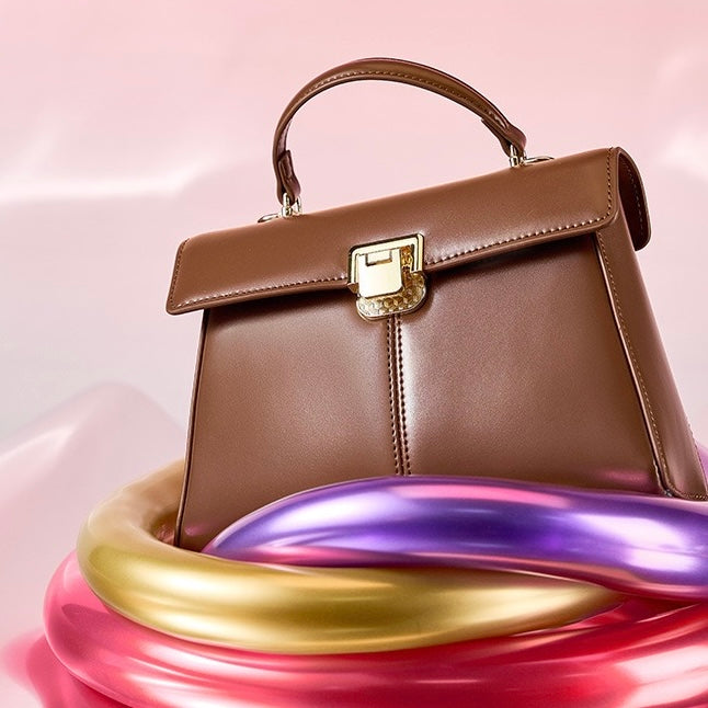 Damenhandtasche aus echtem Leder mit Hufeisenschnalle 