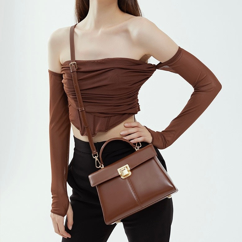 Damenhandtasche aus echtem Leder mit Hufeisenschnalle 