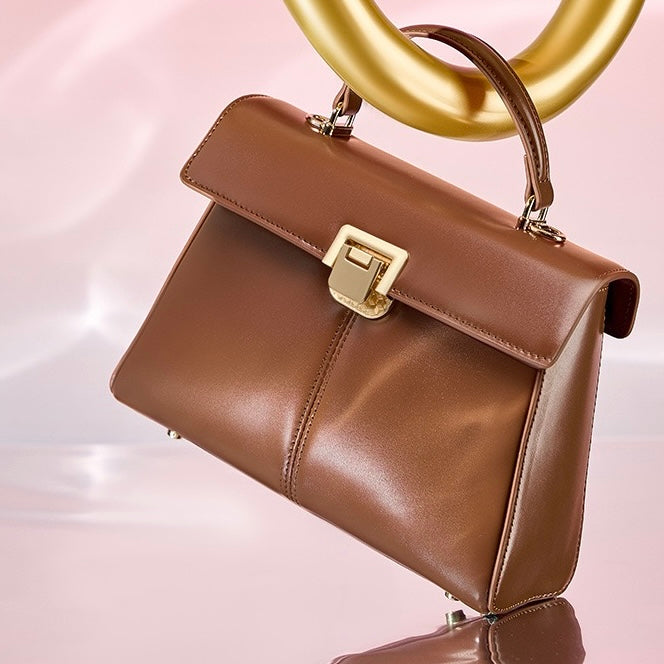 Damenhandtasche aus echtem Leder mit Hufeisenschnalle 