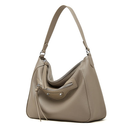 Urban Moto Genuine Leather Bag - Edgy Pebbled Shoulder Hobo with Tassels