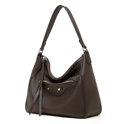 Urban Moto Genuine Leather Bag - Edgy Pebbled Shoulder Hobo with Tassels