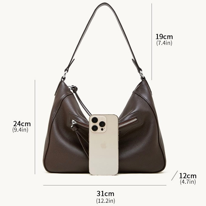 Urban Moto Genuine Leather Bag - Edgy Pebbled Shoulder Hobo with Tassels