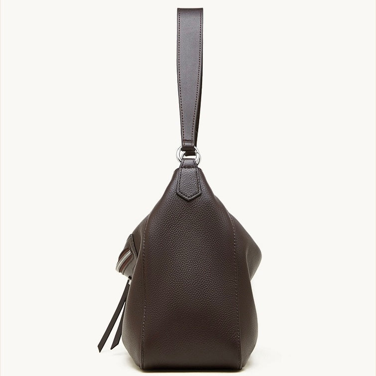 Urban Moto Genuine Leather Bag - Edgy Pebbled Shoulder Hobo with Tassels