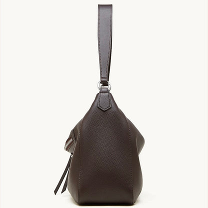 Urban Moto Genuine Leather Bag - Edgy Pebbled Shoulder Hobo with Tassels