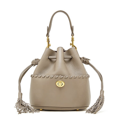 Damen Echtleder Neue Bucket Fringe Handtasche Umhängetasche