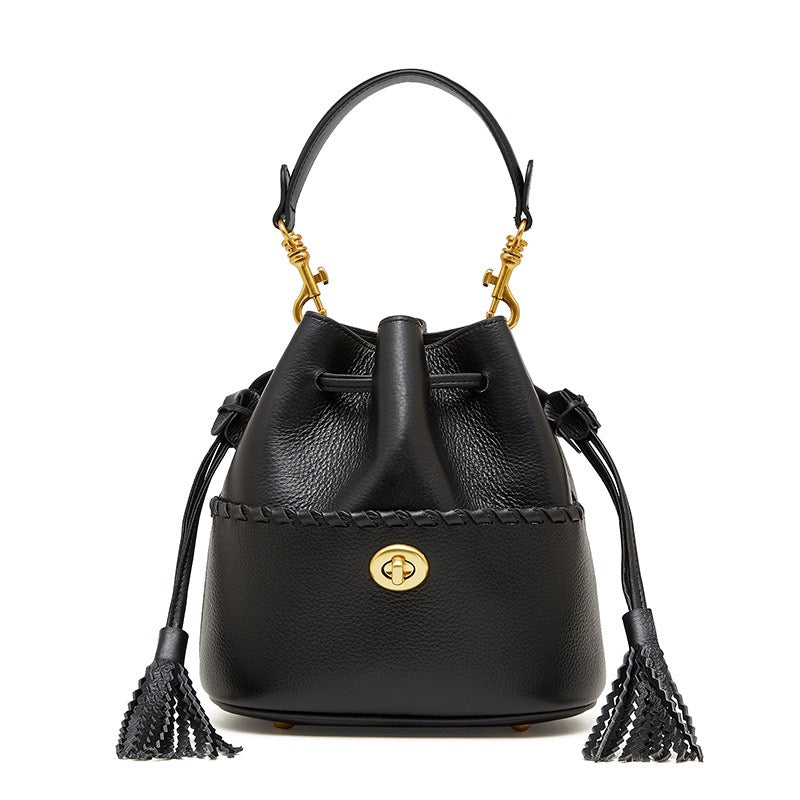 Damen Echtleder Neue Bucket Fringe Handtasche Umhängetasche
