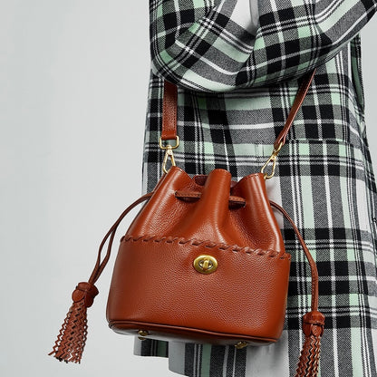 Damen Echtleder Neue Bucket Fringe Handtasche Umhängetasche