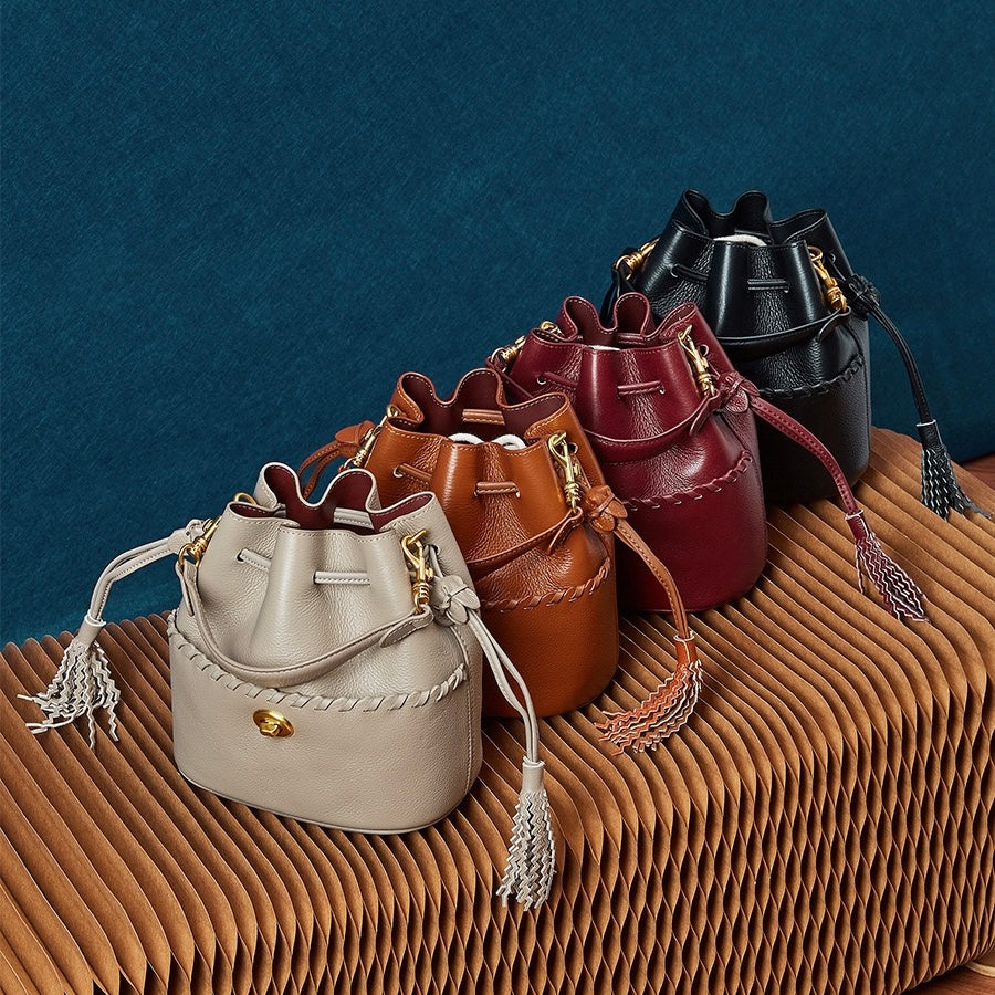 Damen Echtleder Neue Bucket Fringe Handtasche Umhängetasche