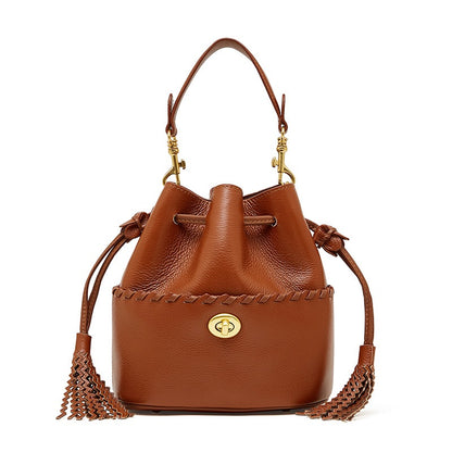 Damen Echtleder Neue Bucket Fringe Handtasche Umhängetasche