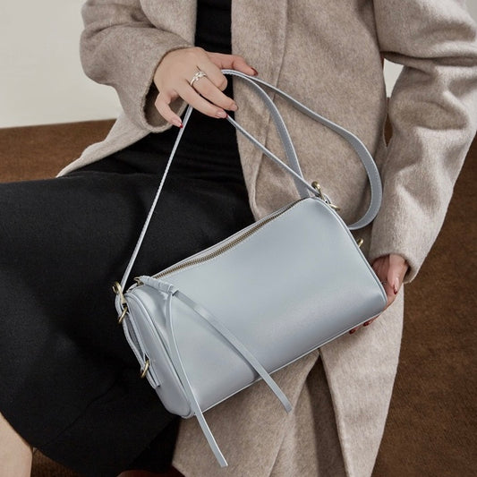The Modern Cylinder Genuine Leather Bag - Versatile 2-Way Carry Barrel Purse