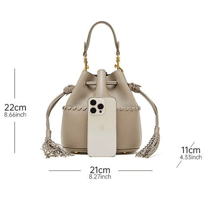 Damen Echtleder Neue Bucket Fringe Handtasche Umhängetasche
