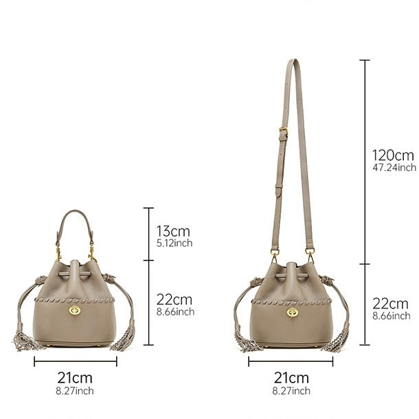 Damen Echtleder Neue Bucket Fringe Handtasche Umhängetasche