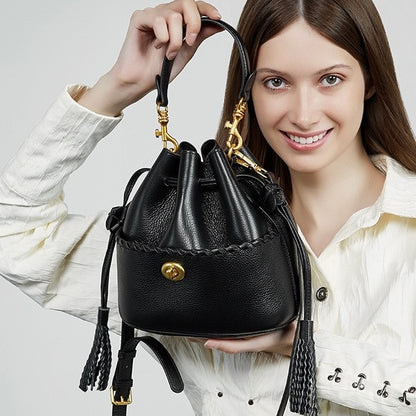 Damen Echtleder Neue Bucket Fringe Handtasche Umhängetasche