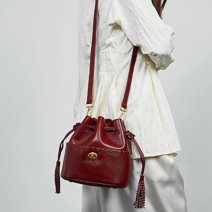 Damen Echtleder Neue Bucket Fringe Handtasche Umhängetasche