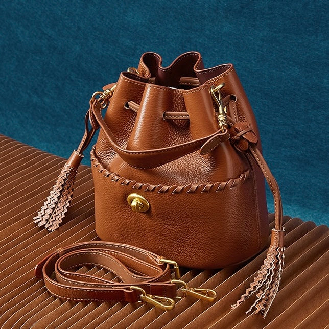 Damen Echtleder Neue Bucket Fringe Handtasche Umhängetasche