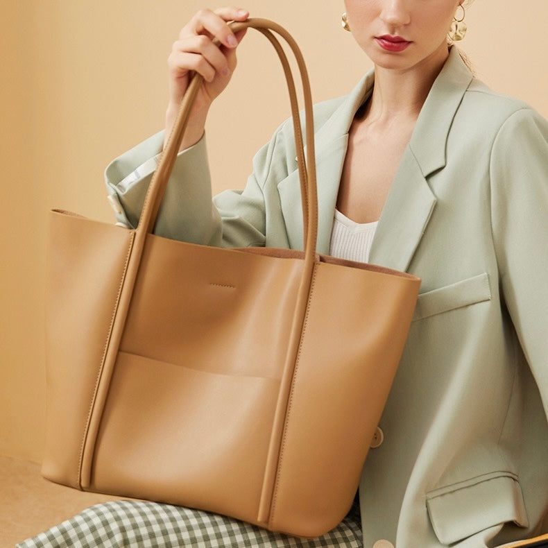 Sommer-Einkaufstasche aus echtem Leder für Damen