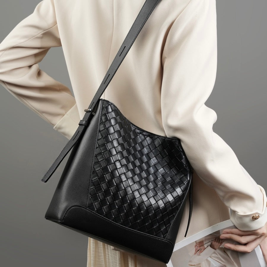 Women's Cowhide Handwoven Large Capacity Crossbody and Shoulder Bag