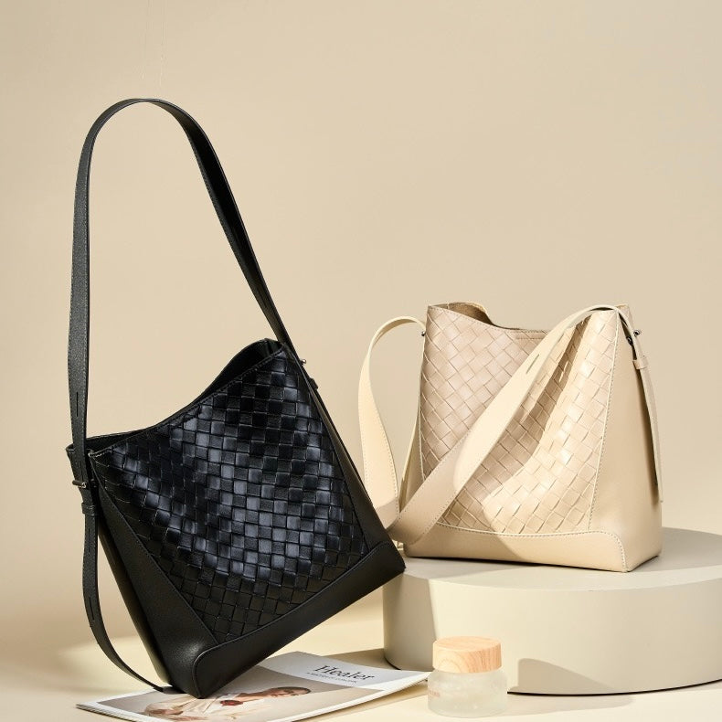 Women's Cowhide Handwoven Large Capacity Crossbody and Shoulder Bag